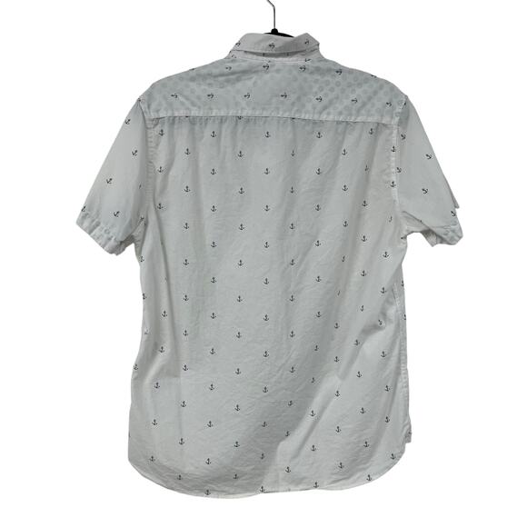 Denim & Flower Short Sleeve Anchor Print Button Down Slim Fit Men's Medium - Picture 7 of 7